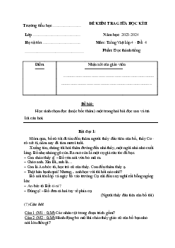 Đề thi giữa học kì 2 môn Tiếng Việt 4 năm 2023 - 2024 sách Kết nối tri thức với cuộc sống | đề 4