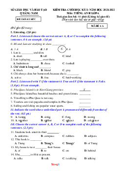 Đề thi HK1 Tiếng Anh 6 Quảng Nam 2021-2022 (có đáp án)