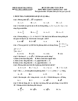 Đề thi thử Toán vào lớp 10 năm 2021 – 2022 trường THCS Nghinh Xuyên – Phú Thọ