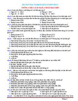 Trắc nghiệm Sử 8 Bài 1: Những cuộc cách mạng Tư Sản Đầu Tiên (có đáp án)