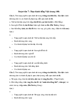 Thực hành tiếng Việt trang 108 | Soạn văn 7 Cánh diều