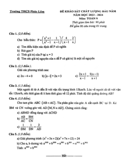 Đề khảo sát Toán 9 đầu năm 2023 – 2024 trường THCS Phúc Lâm – Hà Nội