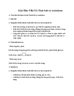 Giải Hóa 9 Bài 52: Tinh bột và xenlulozơ