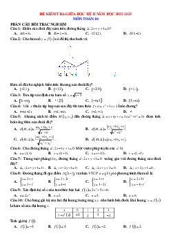 Đề kiểm tra giữa học kỳ 2 Toán 10 năm 2022-2023 (có đáp án)