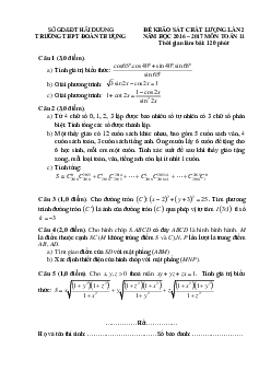 Đề khảo sát chất lượng môn Toán 11 trường Đoàn Thượng – Hải Dương lần 2