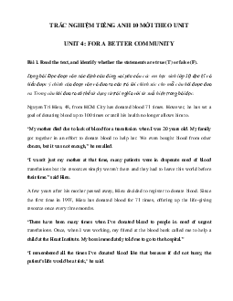 Trắc nghiệm Reading tiếng Anh lớp 10 Unit 4 For A Better Community | Global Success