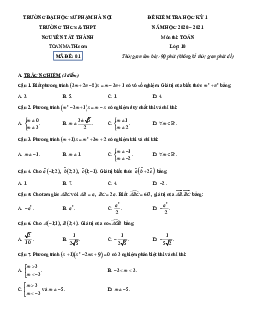 Đề thi học kỳ 1 Toán 10 năm 2020 – 2021 trường Nguyễn Tất Thành – Hà Nội