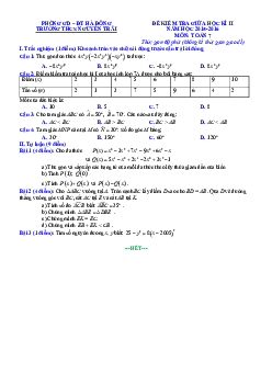 Đề kiểm tra giữa học kì 2 Toán 7 năm 2015 – 2016 trường THCS Nguyễn Trãi – Hà Nội