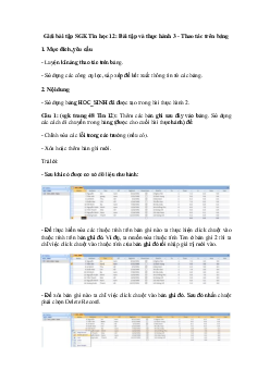 Giải bài tập SGK Tin học 12: Bài tập và thực hành 3 - Thao tác trên bảng