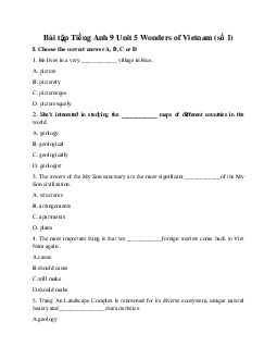 Bài tập Tiếng Anh 9 Unit 5 Wonders of Vietnam (số 1)