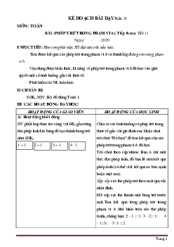Giáo án Toán lớp 1 sách Cánh Diều tuần 12