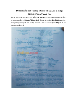Đề thi tuyển sinh vào lớp 10 môn Tiếng Anh năm học 2016 - 2017 tỉnh Thanh Hóa