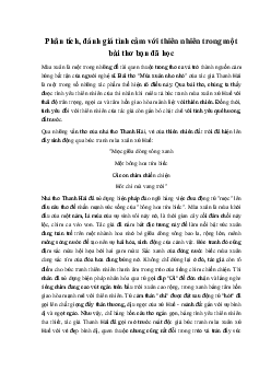 Phân tích, đánh giá tình cảm với thiên nhiên trong một bài thơ bạn đã học Ngữ Văn 10 sách Chân Trời Sáng Tạo