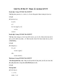 Giải Tin 10 Bài 27: Tham số của hàm KNTT