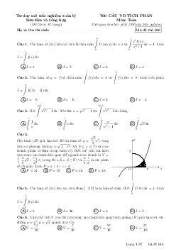 700 câu vận dụng cao nguyên hàm – tích phân và ứng dụng ôn thi THPT môn Toán