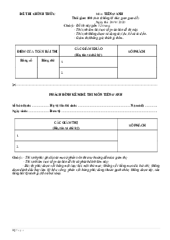 Kì thi chọn đội tuyển chính thức dự thi HSG quốc gia lớp 12 THPT tỉnh Kiên Giang năm học 2020-2021 môn thi Tiếng Anh