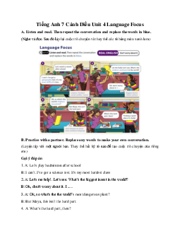 Tiếng Anh 7 Cánh Diều Unit 4 Language Focus