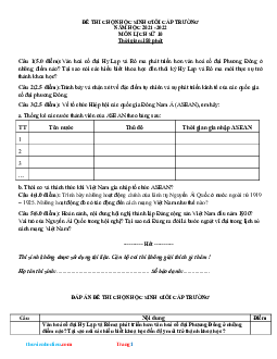 Đề thi HSG Lịch Sử 10 cấp trường 2022 (có đáp án)