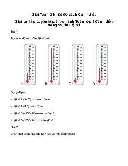 Nhiệt độ: Giải bài tập Luyện tập, thực hành Toán lớp 3 Cánh diều trang 99, 100 tập 1