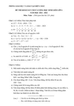 Đề học sinh giỏi Toán 6 năm 2021 – 2022 phòng GD&ĐT Diễn Châu – Nghệ An