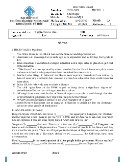 Đề cương ôn tập môn Văn hóa Mỹ 1