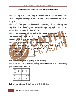 5 Đề kiểm tra giữa kỳ môn Xác suất thống kê | Đại học Kinh tế Quốc dân