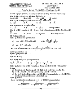 Đề giữa kỳ 1 Toán 9 năm 2022 – 2023 trường THCS TT Yên Lạc – Vĩnh Phúc