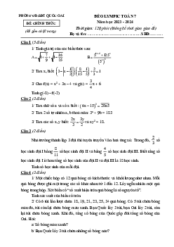 Đề Olympic Toán 7 năm 2023 – 2024 phòng GD&ĐT Quốc Oai – Hà Nội
