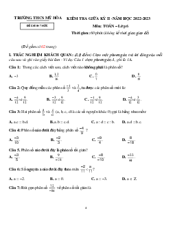 Đề giữa kỳ 2 Toán 6 năm 2022 – 2023 trường THCS Mỹ Hòa – Quảng Nam