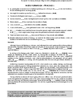 WORD FORMATION – PRACTICE 1 with Key
