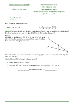 Đề thi giữa học kì 2 Toán 8 năm 2020 – 2021 trường THCS Nguyễn Trãi – TP HCM