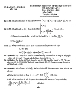 Đề chọn đội tuyển thi HSG QG môn Toán năm 2022 – 2023 sở GD&ĐT Bến Tre