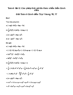 Giải Toán 8 Bài 2: Các phép tính với đa thức nhiều biến | Cánh diều