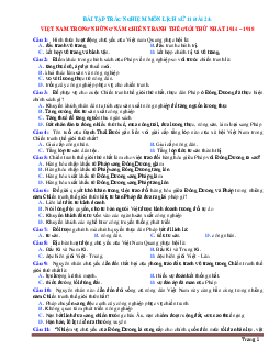 Trắc nghiệm Sử 11 bài 24:Việt Nam trong những năm chiến tranh thế giới thứ nhất 1914–1918 (có đáp án)