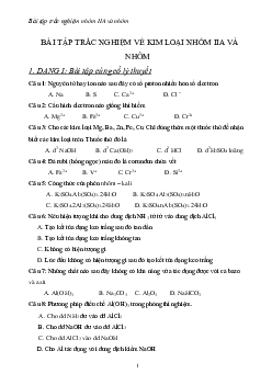 Các dạng bài tập về kim loại kiềm thổ