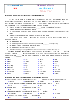 Bộ đề thi học kỳ 2 Tiếng Anh 12 năm học 2020-2021 (có đáp án)