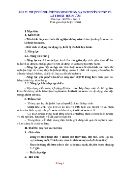 Giáo án KHTN 7 kết nối tri thức bài 32: Thực hành chứng minh thân vận chuyển nước và lá thoát hơi nước