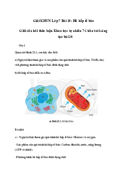 Giải Khoa học tự nhiên 7 Bài 25: Hô hấp tế bào | Chân trời sáng tạo
