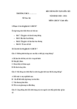 Đề cương ôn tập giữa học kì 2 môn Giáo dục công dân 7 sách Cánh diều