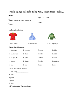 Phiếu bài tập cuối tuần Tiếng Anh 2 Smart Start - Tuần 23