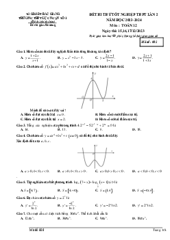 Đề thi thử Toán TN THPT 2024 lần 2 trường THPT Lục Ngạn 1 – Bắc Giang