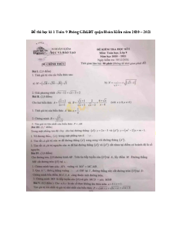 Đề thi học kì 1 Toán 9 Phòng GD&ĐT quận Hoàn Kiếm năm 2020 - 2021