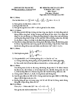 Đề kiểm tra khảo sát Toán 9 năm 2021 – 2022 phòng GD&ĐT Thanh Trì – Hà Nội