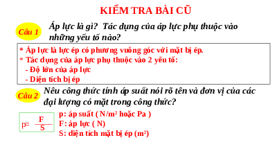 Giáo án điện tử Khoa học tự nhiên 8 Bài 16 Cánh diều: Áp suất