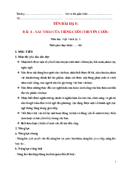 Giáo án Ngữ văn 8 Bài 4: Sắc thái của tiếng cười | Chân trời sáng tạo