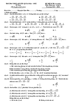 Đề kiểm tra 45 phút Hình học 10 chương 1 (Vector) trường THPT chuyên Quốc học – Huế