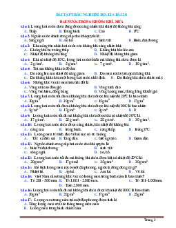 Trắc nghiệm Địa 6 Bài 20: Hơi nước trong không khí mưa (có đáp án)