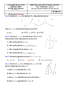 Đề thi giữa HK1 Toán 12 năm 2020 – 2021 trường THPT Huỳnh Thúc Kháng – Quảng Nam