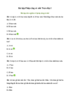 Bài tập Toán lớp 2: Phép cộng có nhớ