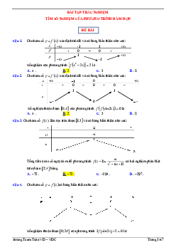 Bài tập trắc nghiệm tìm số nghiệm của phương trình hàm hợp Toán 12